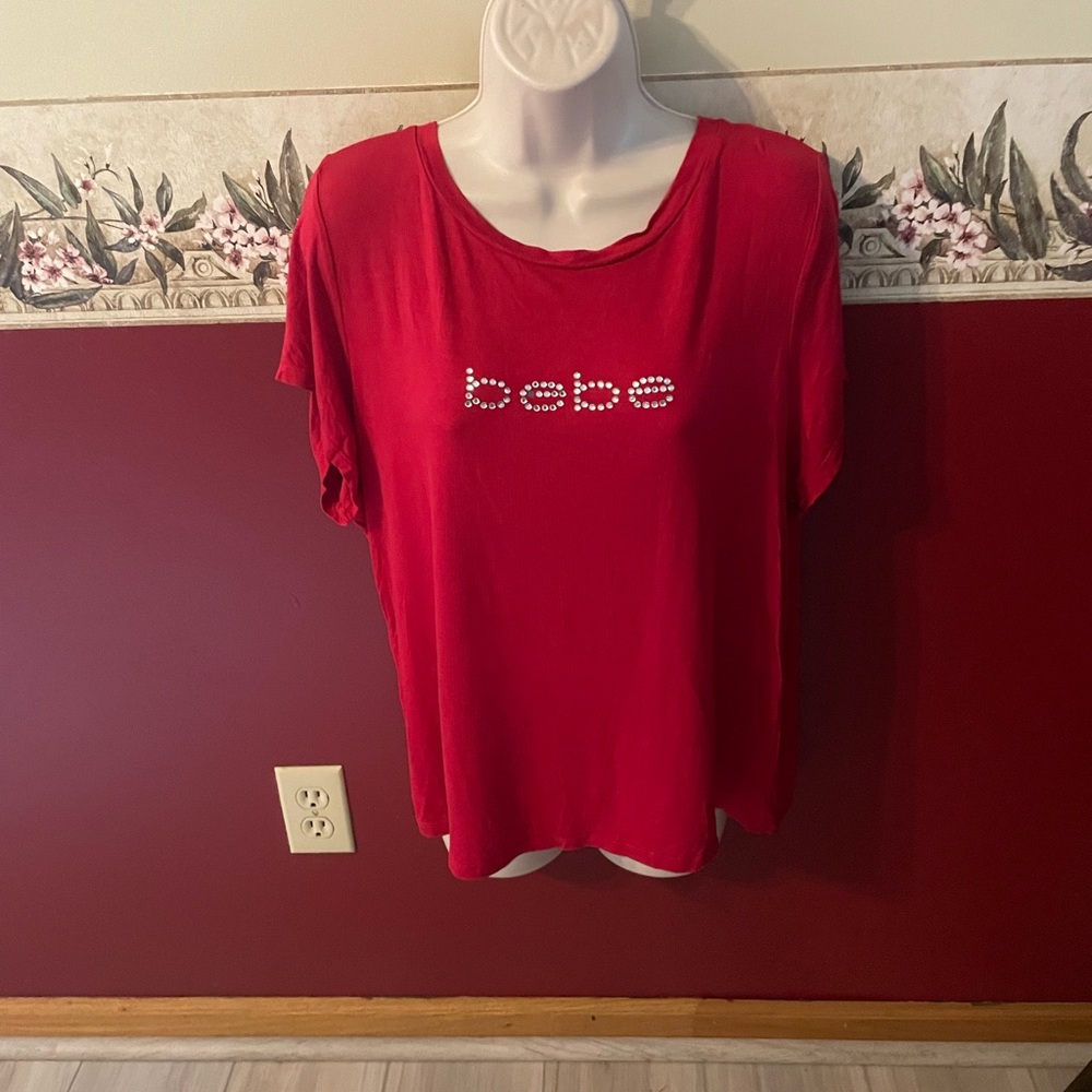 bebe Red Short-Sleeve Crystal Logo Tee
